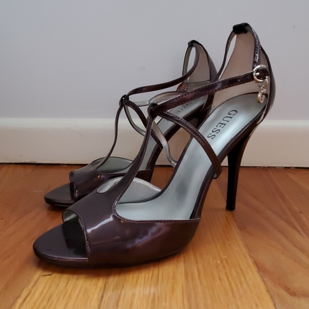 metallic plum patent leather Guess heels